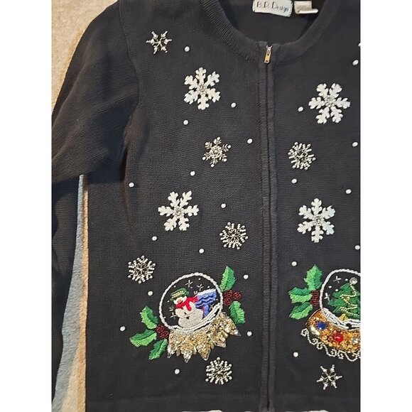 B.P. Design Christmas Cardigan Sweater Snow Globe Beaded Embroidered Snowman M - Picture 12 of 12